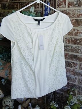 White Lace Pleated Front Women's Top - White House Black Market